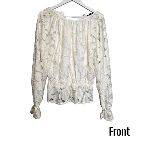 Marc New York | NWT Cream Long Sleeve Peplum Lace Top Sz M - Picture 2 of 7